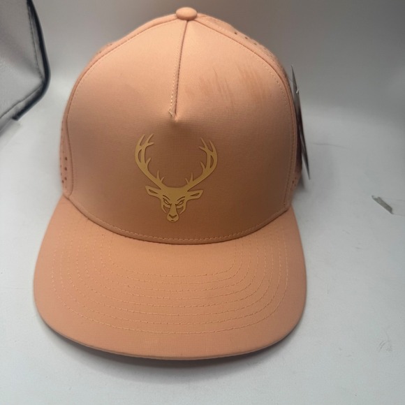 Bucked Up Hat Peach Gold Deer Logo Perforated Snapback Baseball Cap NWT - Picture 6 of 8